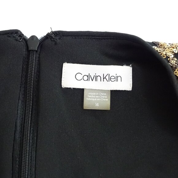 Calvin Klein Black Gold Sequins V-Neck Party Dress Women Size 14 Long Sleeve - Picture 8 of 16